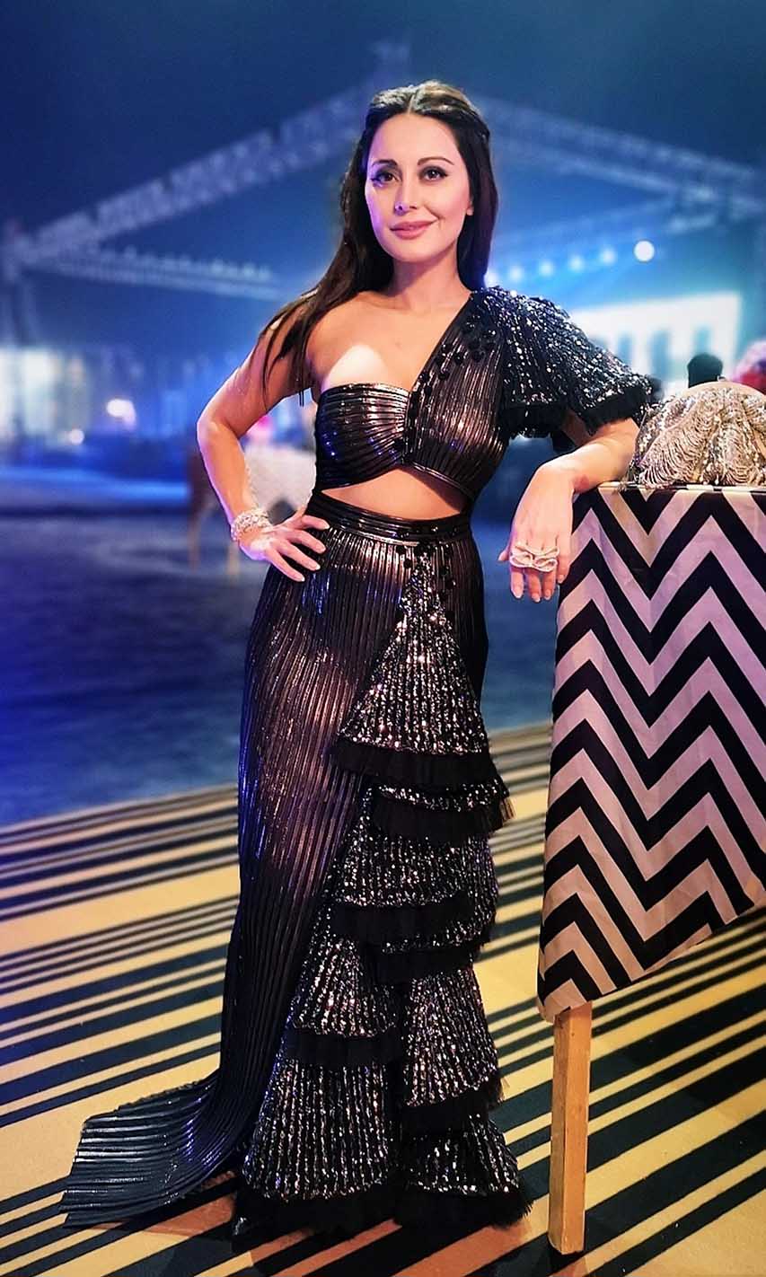 Pleats and sequin tiers