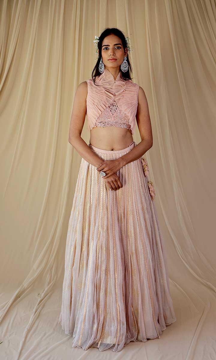 Ivy Stripey Lehenga with Ruffle Blouse