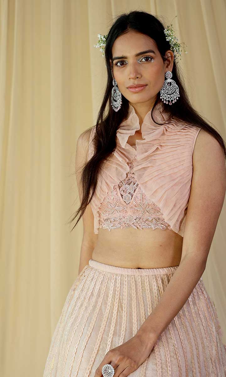 Ivy Stripey Lehenga with Ruffle Blouse