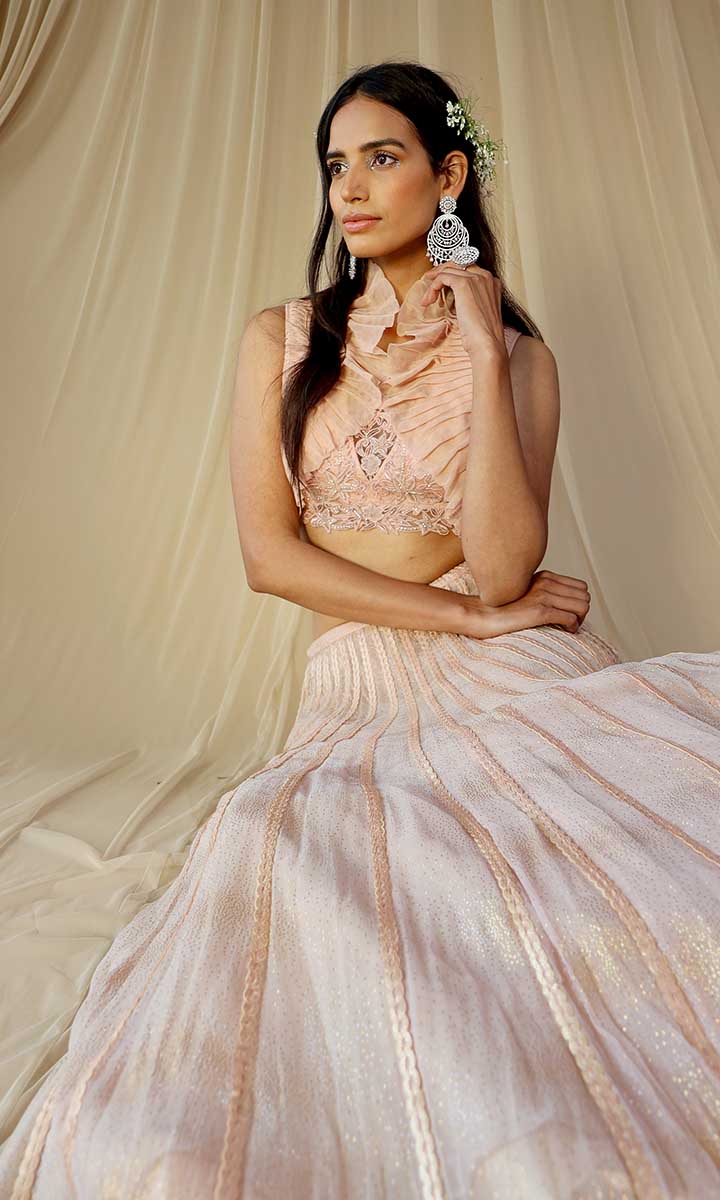 Ivy Stripey Lehenga with Ruffle Blouse
