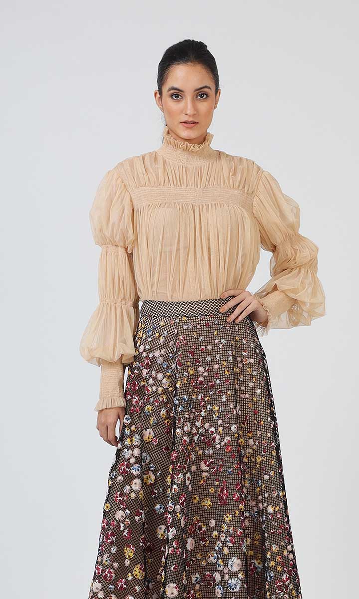 Beige Ruched Top