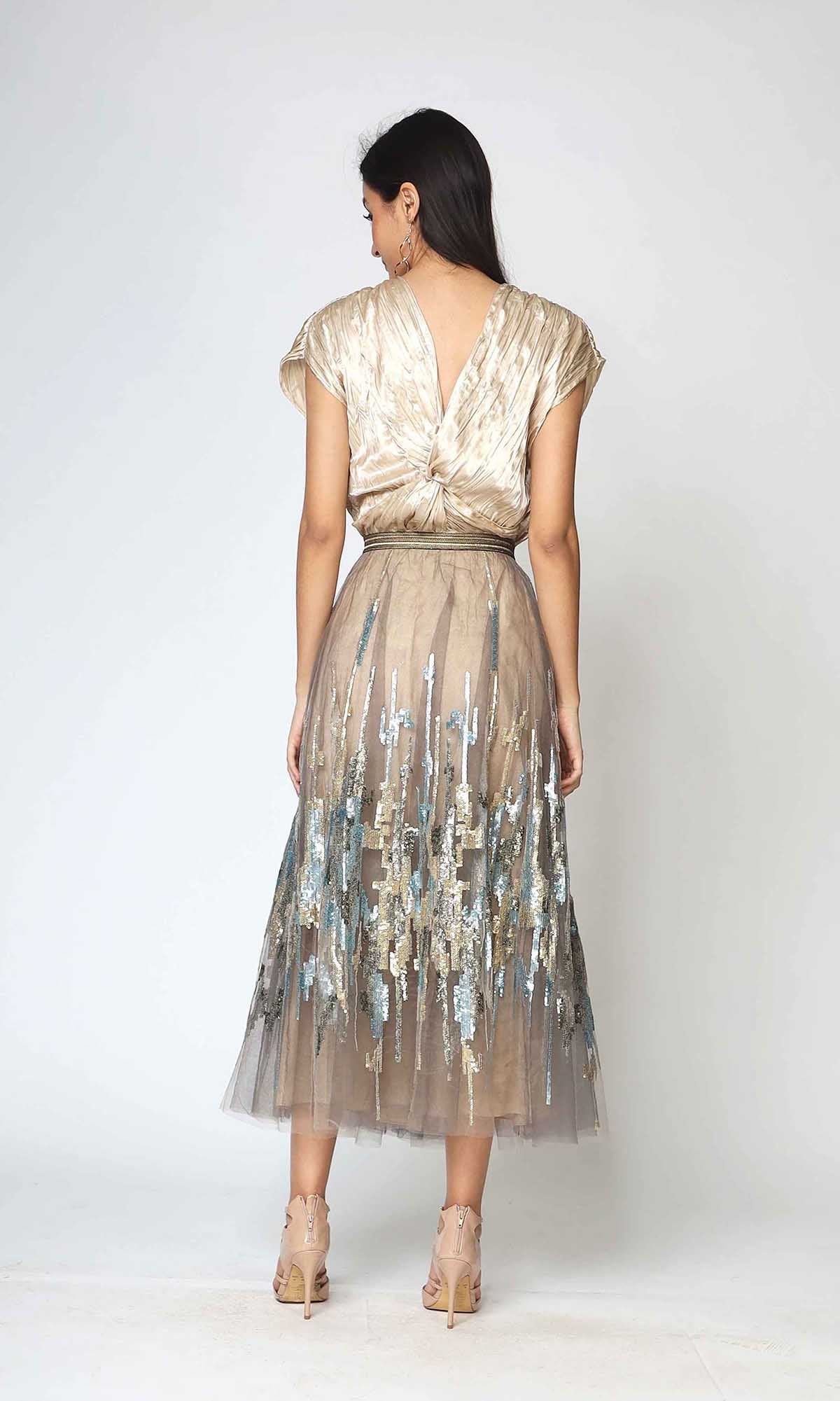 Sequin Embroidered Beige Skirt