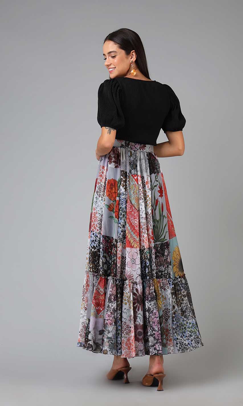 Micaela Patchwork Print Skirt