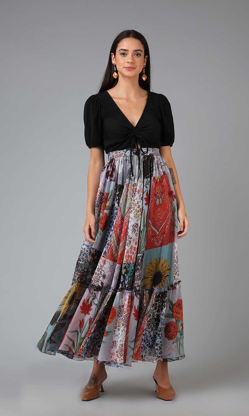 Micaela Patchwork Print Skirt