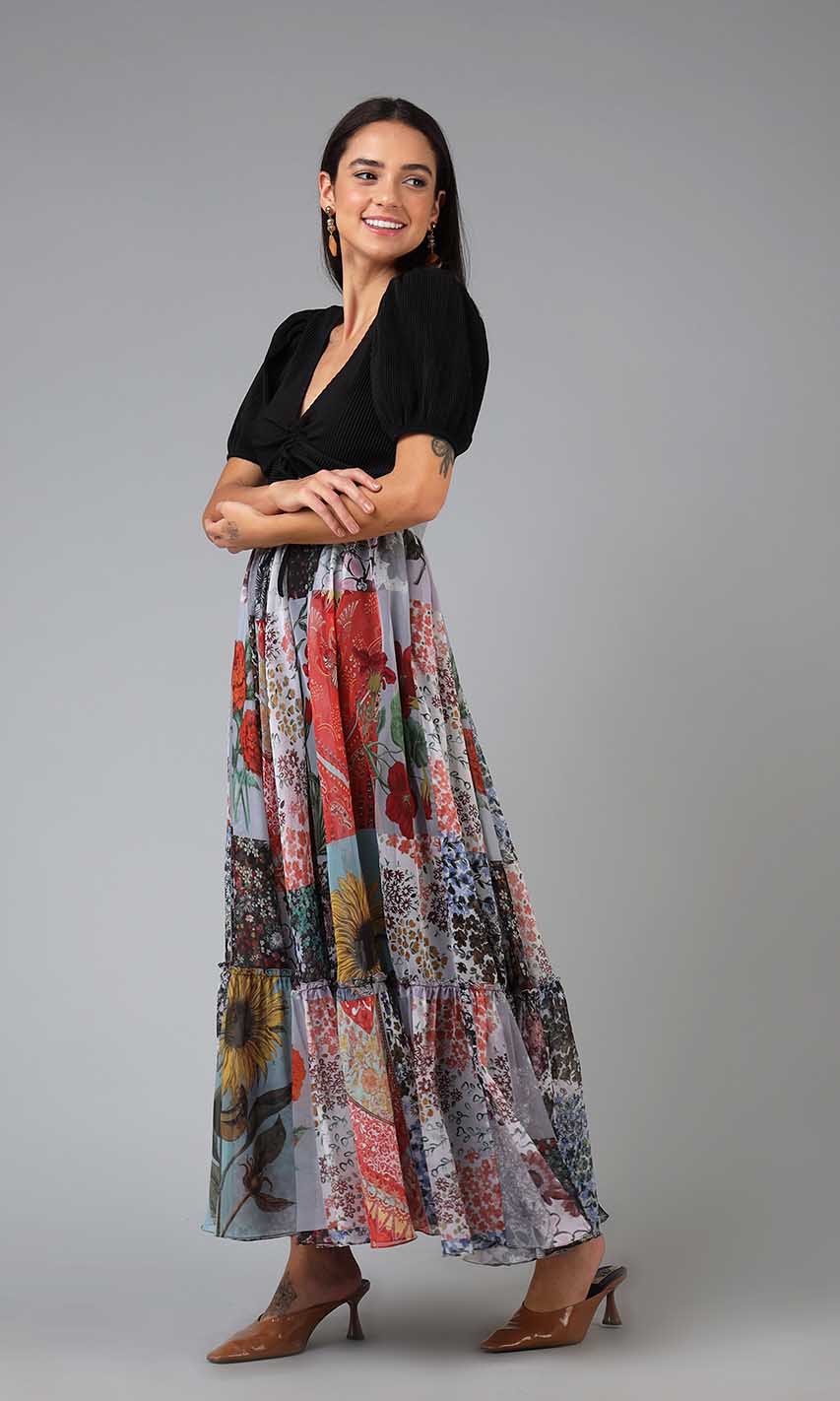 Micaela Patchwork Print Skirt