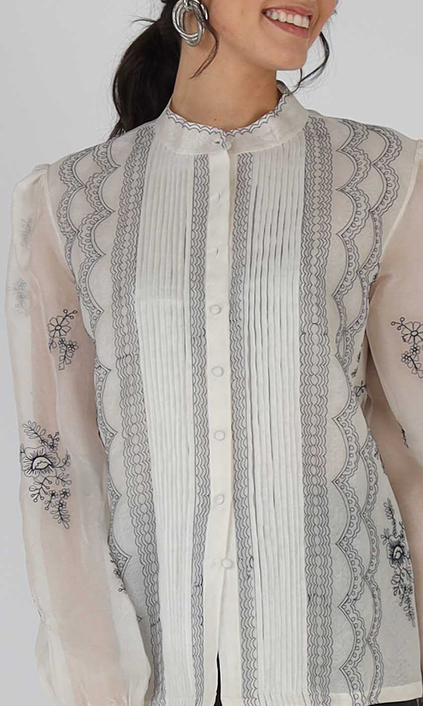 Fine tucks and embroidery