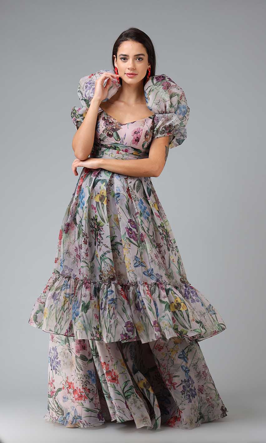 Josephine Grey Floral Gown