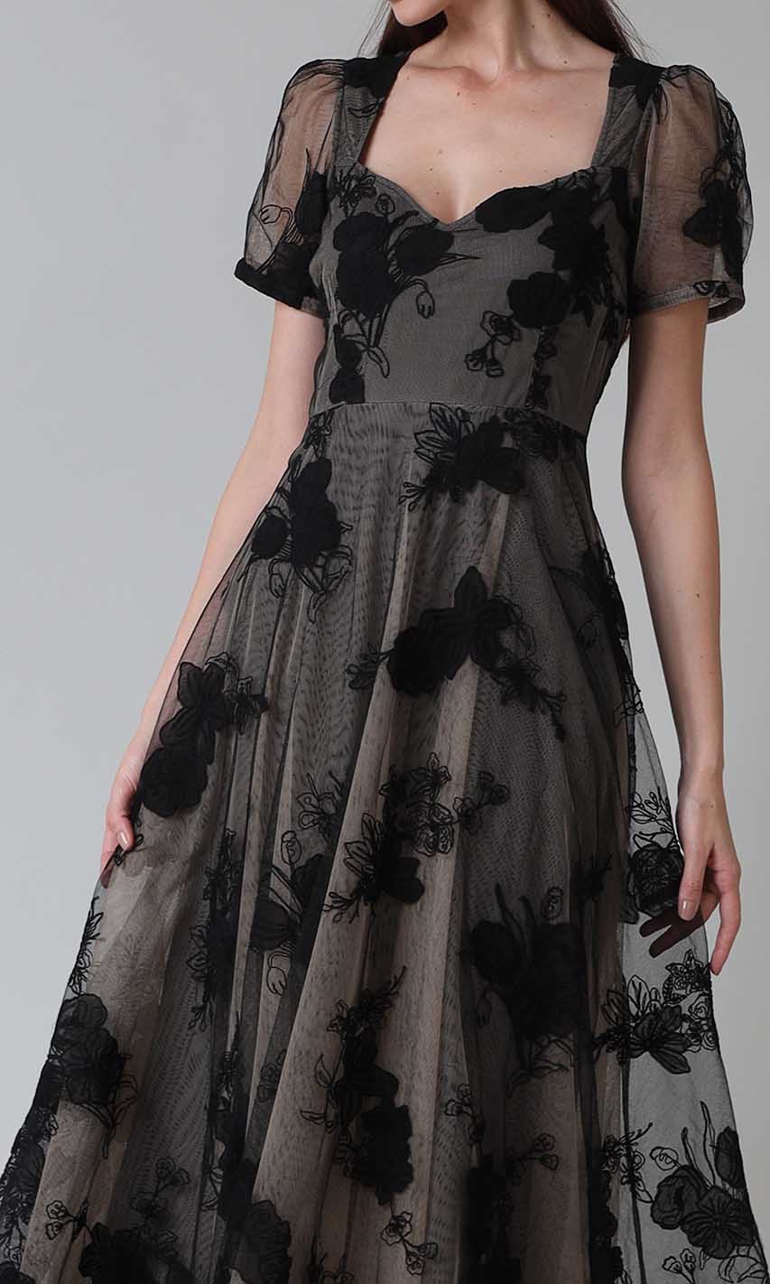 Embroidered florals on tulle