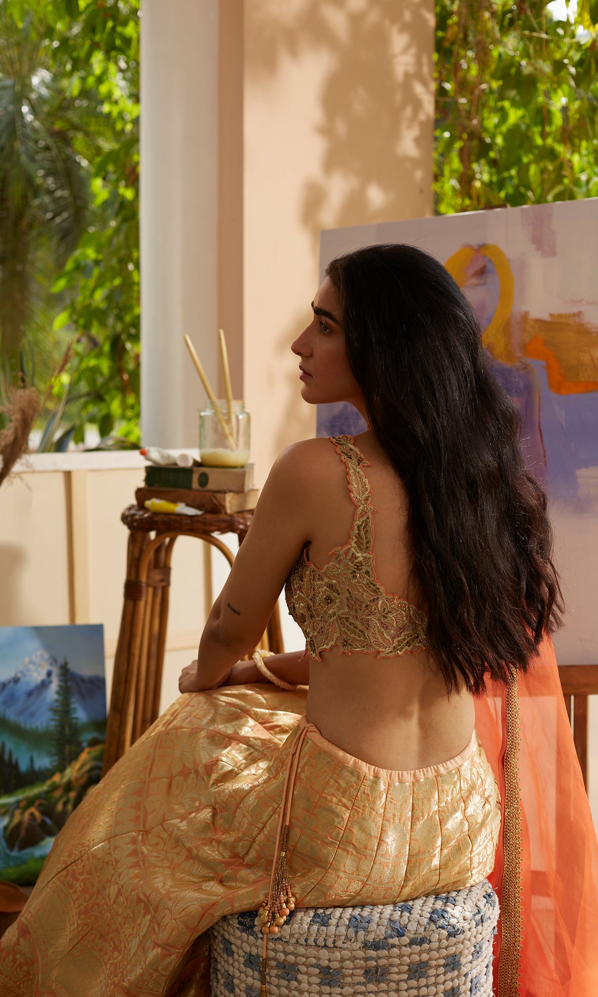 Ethereal Brocade Gold Lehenga Set