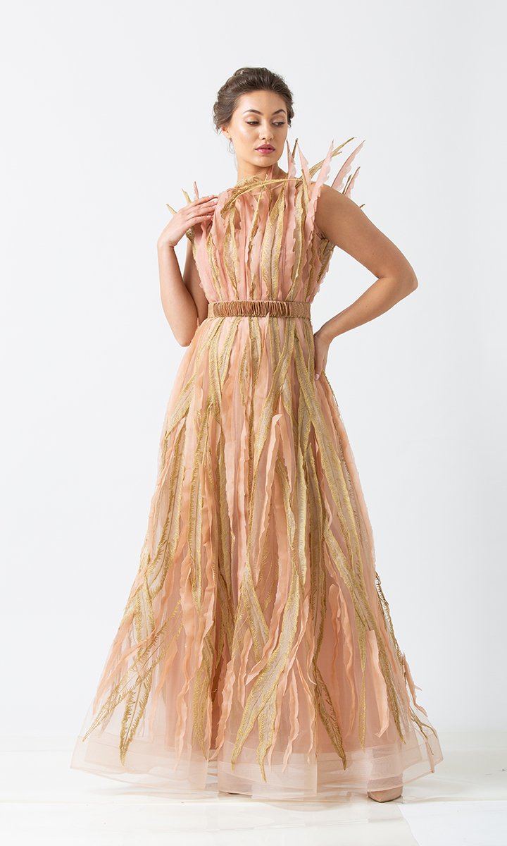 Feather Embellished Gown