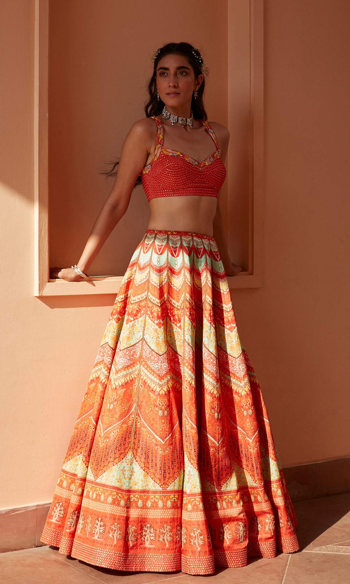 Scarlet Bead Embroidered Lehenga Set